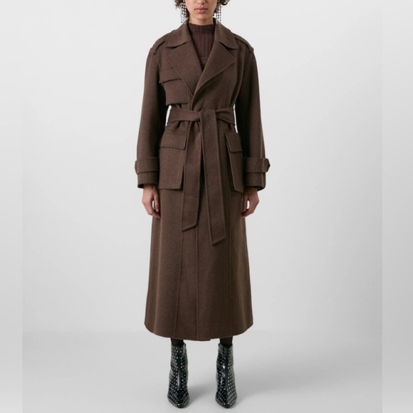 NWT Gap x Cult Gaia Brown Wool Blend Long Trench Coat Sz M - Picture 1 of 10